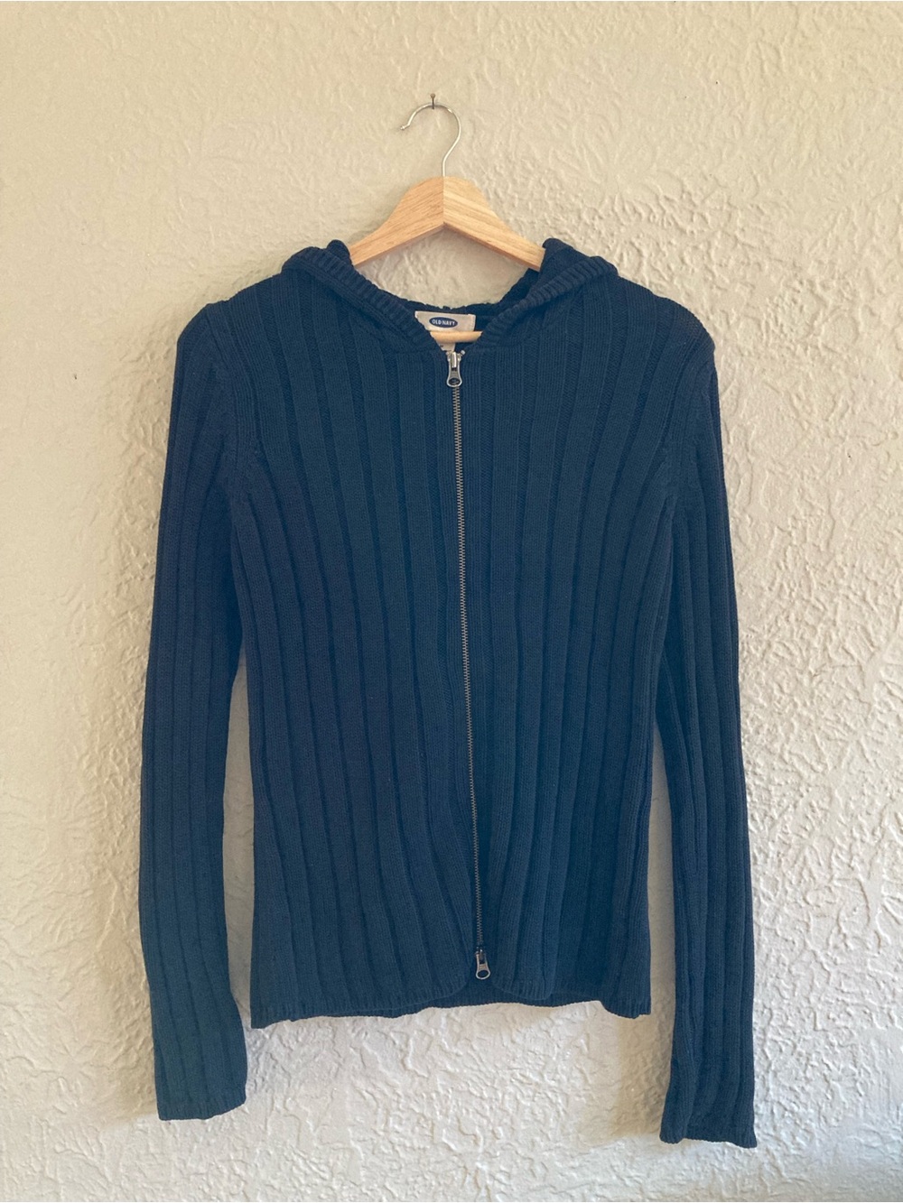 Y2K Old Navy Black Knit Ribbed Hoodie - Women’s Size Medium